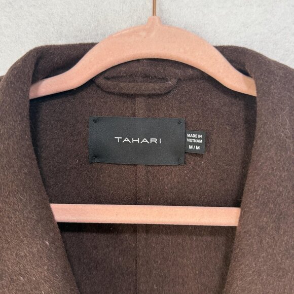 Tahari Coat Womens Medium Wool Blend Wrap Belted Collar Pockets Fall Jacket - Picture 2 of 10